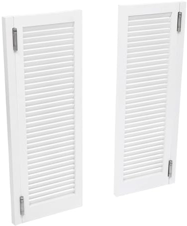 Puerta doble batiente de madera maciza con persiana, color blanco, para bar, cocina, balcón, restaurante, 110 x 100 cm, diseño duradero y elegante