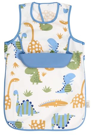 PERLETTI Bavaglini Impermeabili Bambini con Tasca Silicone Raccoglipappa Staccabile - Bavaglino Svezzamento Senza Maniche - Grembiule Pappa Bavaglia Bambino Bambina Lavabile Riutilizzabile (Azzurro)
