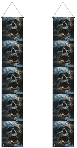 Banner mit Horror-Geister-Totenkopf-Druck, Polyester-Banner, für drinnen und draußen, einfach aufzuhängen, wiederverwendbar