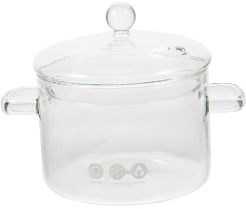 VANZACK Marmite en Verre Borosilicate Haute Densité 1500Ml avec Couvercle Casserole Transparente Double Poignée pour Cuisson Soupe et Nouilles Instantanées Ustensile Polyvalent Cuisine