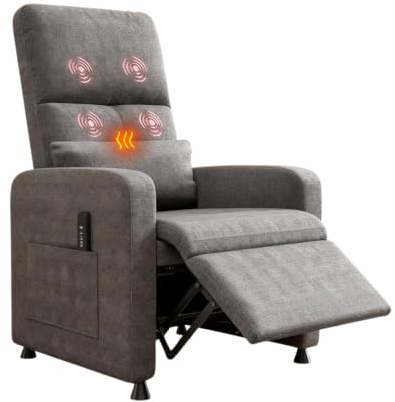 Garvee Fauteuil Inclinable avec Massage Électrique Et Chauffage, Dossier Basculant à Commande Manuelle, Fauteuil Relax TV pour Salon, Chambre Et Home Cinéma,Gray
