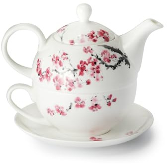 Teemando Tea-for-one Sakura - Juego de 4 piezas de gres, 0,35 litros de capacidad, diseño de flor de cerezo, apto para lavavajillas, porcelana fina, 12 x 12 x 10 cm