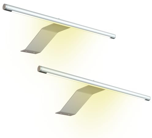 kalb | LED ytmonterad skåplampa 340x170x40 mm med LED modul 12 V DC 4 W 230 lm per lampa med strömbrytare och nätadapter silvergrå för skåp (silvergrå, set om 2, varmvit)
