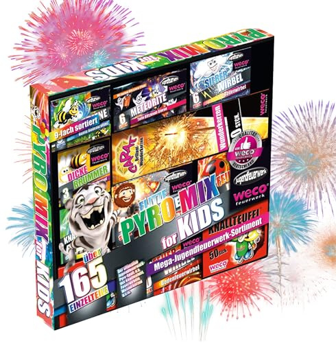 PYROHELD PYRO Mix for Kids Kit de fête du Nouvel Cat. F1 an 170 pièces avec Feux d'artifice pour Enfants et Adultes – Bougies Magiques, pétillants, etc.
