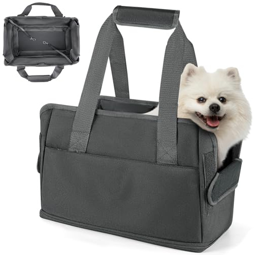 Tragetasche für kleine Hunde Kaninchen Katze Transporttasche Katze Reisetasche Faltbar Hundetasche für Hund 6KG Höhenverstellbar Kofferraum Oxford Wasserdicht Hundetragetasche 40*26*20CM(Dunkgrau)
