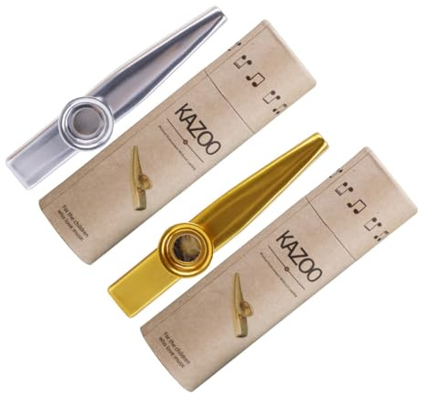 Zerodeko Metall Kazoo Satz mit 2 Kazoos in Gold und Silber Musikinstrument für Musikliebhaber Leichtes Schlaginstrument als Ukulele Begleiter