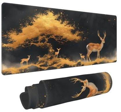 Alfombrilla Ratón XXL Gaming 1400x600x3mm, Grande Alfombrilla Ratón Oro Patrón Mouse Pad Gaming, Tapete Rato Animal Impermeable y Antideslizante Base de Goma para Decoracion Escritorio Hogares 0E-522