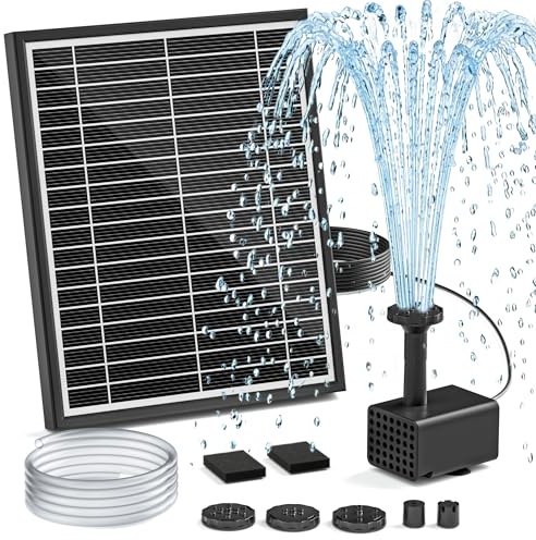 PONDIA Pompe Solaire pour Fontaine À Oiseaux, 5.5 W, Câble Secteur 3 m, Support De Sol Réglable, 5 Modes De Pulvérisation, Tuyau 1,2 m, Anti-Séchage, Silencieuse pour Bassin & Étang À Poissons