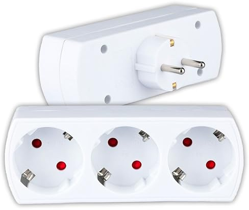 V-TAC Multiadapter med 3 uttag – vägguttag 3 x Shuko 16 A uttag för hem, kontor, butik, garage, kök, grenuttag med 3 uttag, 250 V, kompakt och praktisk
