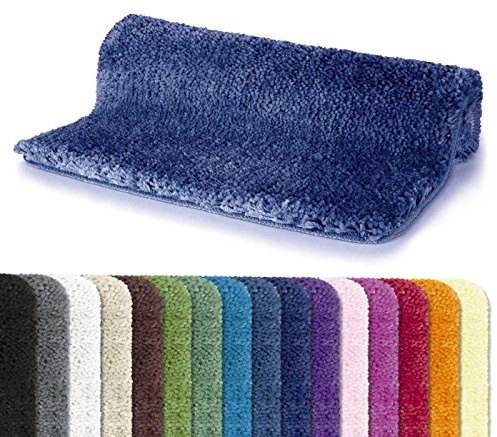 Spirella – Highland Mikrofaser-Badezimmerteppich, rutschfeste Unterseite, schnelltrocknend, 40 mm hoher Flor, maschinenwaschbar und trocknergeeignet – 80 x 150 cm – Marineblau