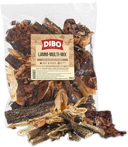DIBO Lamm Multi-Mix, 500g-Beutel, der kleine Naturkau-Snack oder Leckerli für Zwischendurch, Hundefutter, Qualitätskauartikel ohne Chemie von DIBO
