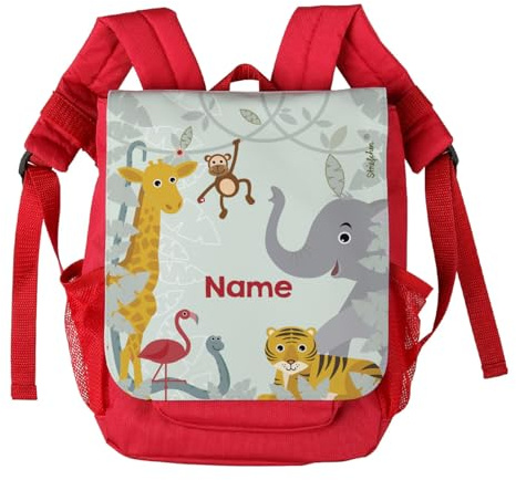 Striefchen® süßer Dschungeltiere Kindergartenrucksack Mädchen und Jungen personalisierter Kinderrucksack in Rot mit Name Kindergartentasche Kita Rucksack