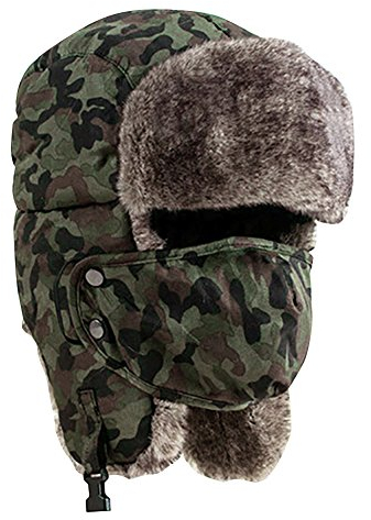 Bluelans® Mütze Fellmütze Fuchs Pelzmütze Wintermütze Damenmütze Herrenmütze Fliegermützen Winter Outdoor Sport Mütze Fliegermütze Pilotenmütze Fellmütze Trappermütze (Camouflage Grün)