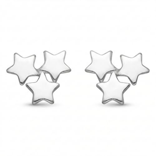 Heather Needham Sterling Silver Star Earrings - 3 stars stud earrings - SIZE: 7mm. MUCH SMALLER THAN SHOWN. Gift Boxed star studs. 5235/B41HN