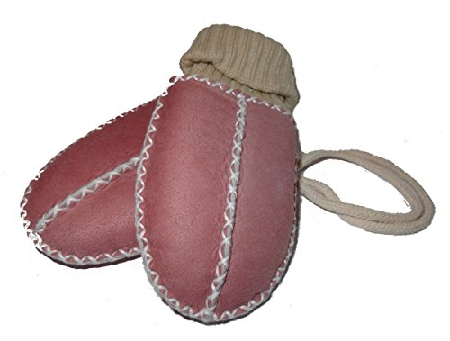 Baby-Lammfell-Handschuhe / - Fäustel mit Strickbündchen, rosa