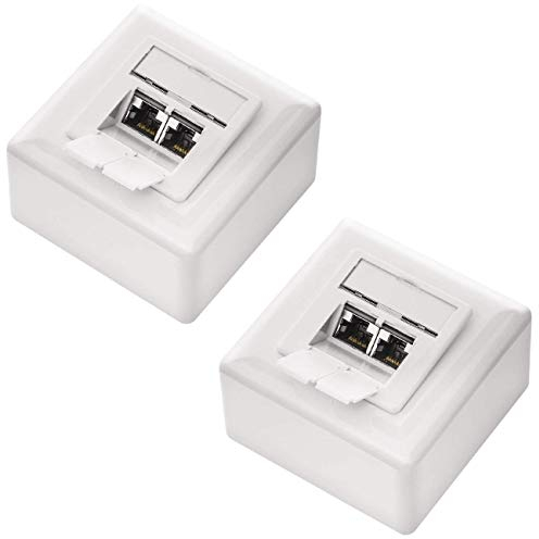 deleyCON 2x CAT 6a Universal Network Socket - 2x RJ45 Port - Shielded - Surface or Flush - 10 Gigabit Ethernet Network - EIA/TIA 568B - White