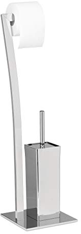 Relaxdays Stand WC Garnitur WIMEDO eckig HBT: 71 x 20 x 20 cm Toilettenbürstenhalter aus Edelstahl mit Lackierung Toilettenpapierhalter und Klorollenhalter als freistehende WC Bürstengarnitur, silber