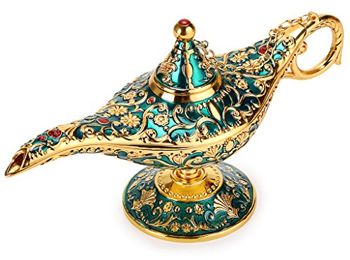 BTSKY Lampada magica di Aladino classica ed elegante, con confezione regalo, in raffinato stile vintage e retrò, decorazione centrotavola, per casa o ufficio , metallo, Green