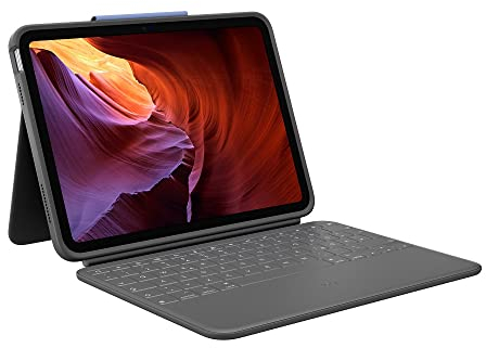 Logitech Rugged Folio Tastatur-Case für iPad (10. Generation und A16) mit Smart Connector und strapazierfähiger, spritzwassergeschützter Tastatur, Deutsches QWERTZ-Layout - Grau