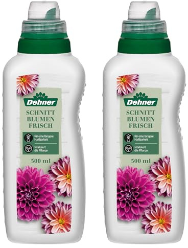 Dehner Schnittblumen-Frisch, flüssig, 2 x 500 ml (1 l), für je ca. 25 l, 4107264, Mehrfarbig | Spezialdünger, hochwertiger Flüssigdünger für Schnittblumen, Pflanzenstärkungsmittel