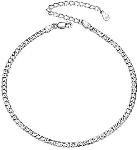Silvora Pulsera de Pie Cadenas Cubanas Plata de Primera Ley para Mujer Pulsera Tobillera Verano Cadena Fina Eslabones Redondos 22cm Largo con Extensor