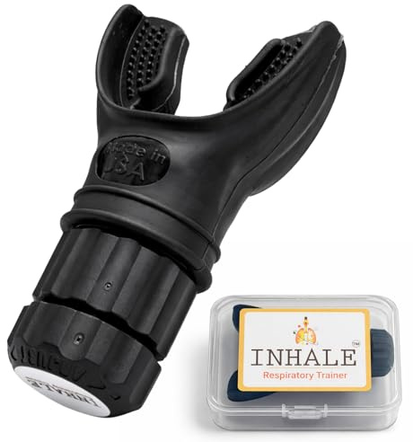 Inhale Respiratory Trainer | Lung Strengthening Breathing Exercise Device | Made in USA | Adjustable Bi-Directional Resistance | Medical Grade Silicone Mouthpiece | Carrying Case Included