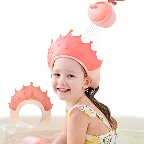 FUSACONY Duschhaube Kinder, Baby Sicherer Shampoo Cap, Baby Verstellbarer Shampoo Schutz, Shampoo Schutz für Kinder, Haare waschen ohne Tränen, für 0-9 Jahre Krone (Rot)