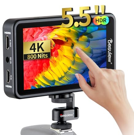 Desview R5II Kamera Field Monitor Touchscreen 5,5 Zoll, Camera Monitor 4K HDMI mit Sonnenschutzhaube, Full HD 1920x1080 IPS 3D LUT Video Peaking Focus Assist für DSLR
