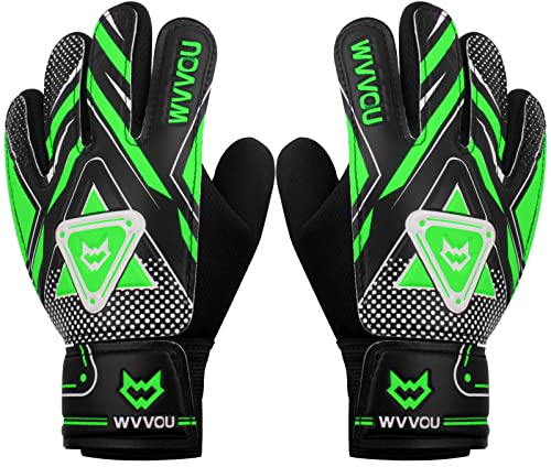 WVVOU Torwarthandschuhe Kinder und Jugendliche, Fußball Torwarthandschuhe, Fußballhandschuhe, Doppeltem Schutz, Tragbarkeit, Super Halt (Grün, 7)