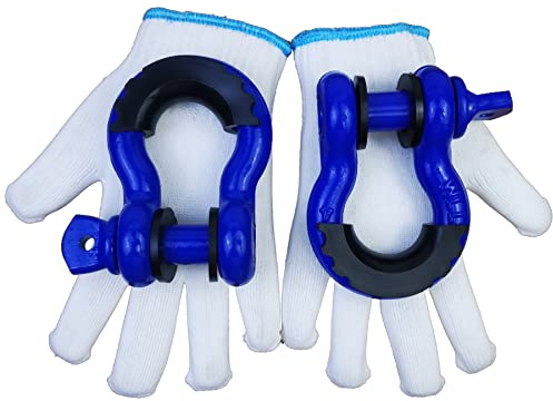 Acando Shackles 3/4 D Ring Shackle with 7/8 Screw Pin 57000Ibs Break Strength D Ring Shackles with Shackle Isolator & Washers Kit with Gloves for Off Road Vehicle Recovery (Pack of 2) (Blue Black)