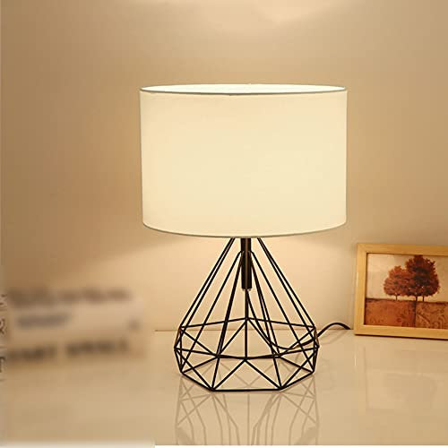 Chao Zan Lámpara de mesa, lámpara de mesa vintage, lámpara de mesita de noche de acero y tela, colores negro, casquillo E27, interruptor incluido （Bombilla E27 no incluida）