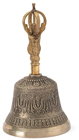 NKlaus Glocke mit Dorje Griff Kupfer-Zink 21cm Tibetisches Meditationsglocke Handglocke 2599