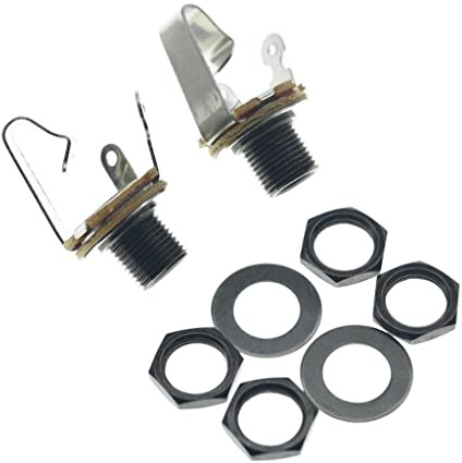 KAISH Black Nickel Premium 2-Pack Brass Material Metric Thread Audio 1/4 Female Guitar/Bass Output/Input Jack 6.35mm TS Mono Panel Mount Jack Socket with Nuts and Washer