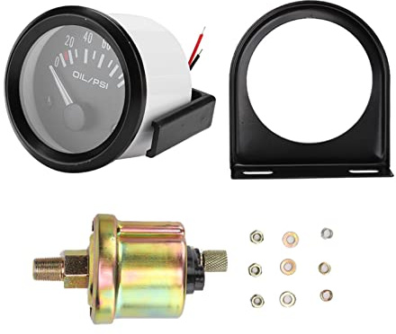 TKSE Electronic Oil Pressure Gauge, 12V Car Electromagnetic Oil Pressure Gauge,Oil Pressure Meter,52mm/2in Universal Water Temp Temperature Indicator Gauge Meter for Auto Car Racer Truck