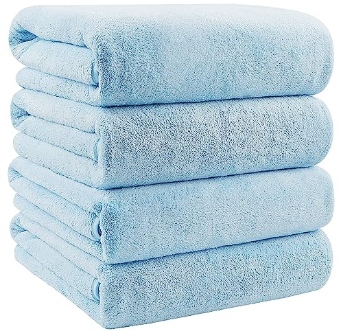 Orighty Juego de Toallas de Baño, 4 Piezas (68 x 137 cm) Soft Touch, Toallas de Baño de Microfibra Altamente Absorbentes, Toallas de Baño de Microfibra para Deportes, Yoga, SPA, Fitness - Azul