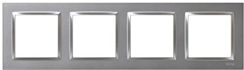 SIMON - Marco Interruptor de Pared, 4 Elementos, Compatible Simon 10, Apto para Interiores, Fácil de Montar, Compatible con Pulsador, Conmutador y Enchufe Schuko, Color Aluminio