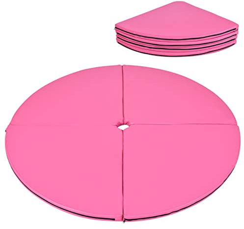 GYMAX Stangentanz Schutzmatte Φ150 cm, Pole Dance Matte 5 cm Stärke, faltbare Sicherheitsmatte mit Klettverschluss, tragbare Fitness Matte, Stoßdämpfende Sicherheitsmatte (Rosa)