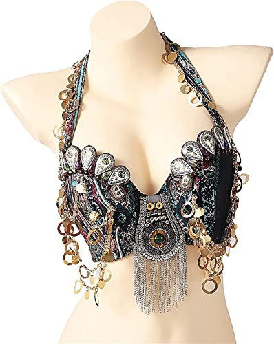 BAtlam Tribal Bellydance Clothing Coin Antik Gold Metallic Kette Quasten Tasse Bauchtanz Münzen Anzug (Mehrfarbig)