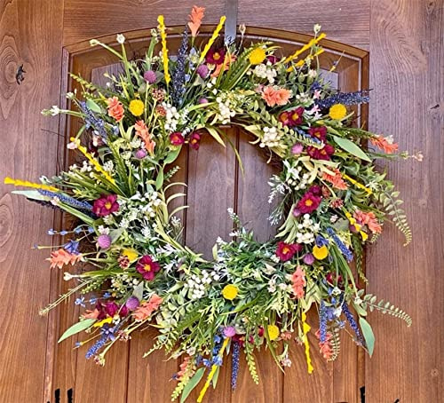 40cm Türkranz Frühling Künstliche Bunter Dekorative Blumenkranz, Wandkranz Haustür Künstliche Blume, Outdoor Frühlings Und Sommerkränze Deko Kranz Eukalyptuskranz Für Zu Hause (Stil F)