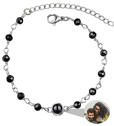 Godchoices Benutzerdefinierte Foto-Armband mit Bild innen, personalisierte Kreis Foto Projektion Armband, Bild Armband personalisierte Foto, Foto Perlen Armbänder für Paar Freunde Frauen Männer