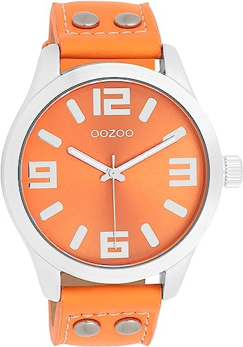 Oozoo Timepieces Damen Uhr in Silber Rauchorange- Armbanduhr Damen mit Lederarmband | Hochwertige Uhr für Frauen - Edle Analog Damenuhr in rund C1072