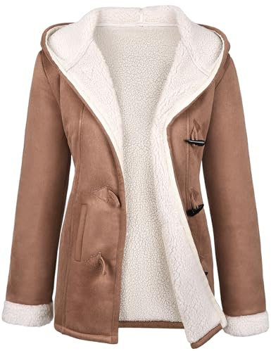 Svanco Mujer Abrigos Invierno Calentitos con Forro Polar Chaqueta de Piel con Capucha con Horn Botones Parka Grueso Elegantes Sudadera Lana