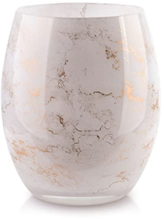 Terroso – Vase – Mundgeblasenes weißes Glas – Luxuriöses Erscheinungsbild, Stilvoll & Elegant - 20 cm hoch - Marmoroptik – Blumenvase