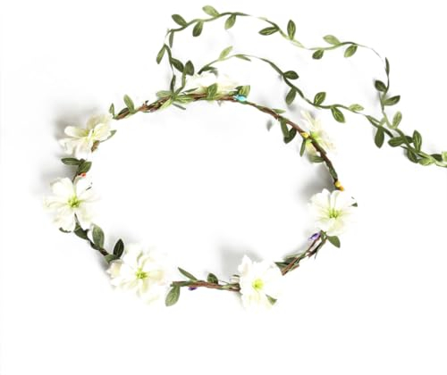 Whakano 1 Stück Blumenkranz Blume Stirnband Haarschmuck,Braut Haarschmuck,Haarbänder Floral Girlande,für Festival Geburtstag Weihnachten Party Hochzeit Dekor Blumenkranz Kopfschmuck,Milchig Weiß