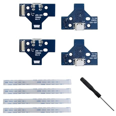 Auto-plaza 4 ensembles de cartes d'interface compatibles avec PS4 Pro Slim Wireless Controller Replacement Charging Port Assembly (JDS-001 et câble ruban 14 broches)