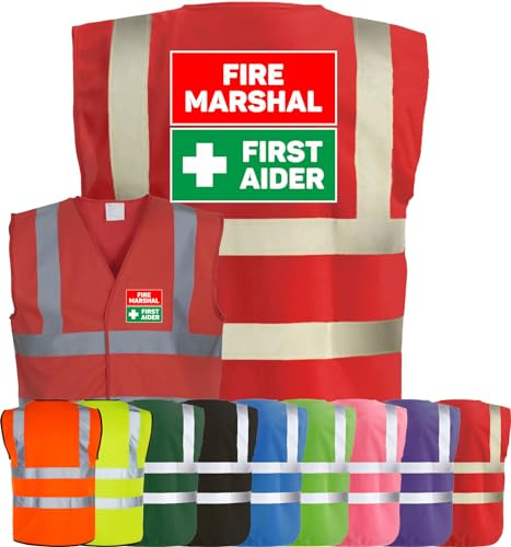 Corporate Togs FIRE MARSHAL FIRST AIDER Visibility Safety Vest Waistcoat, High Visibility, Hook & Latch Fastening Waistcoat Tabard | Safety Apparel & Protective Safety Wear