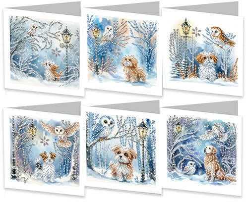 Demiawaking 6Pcs DIY 5D Diamond Painting Grußkarte, Diamant Malerei Karten Geburtstag Karte Weihnachtskarte, Diamant Painting Geschenkkarte Geschenk (Q)