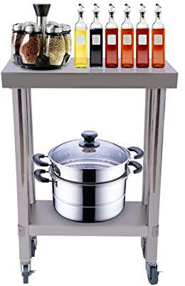 MINRS Arbetsbord kök 60 x 45 x 85 cm rostfritt stål bord kan belastas upp till 300 kg köksbord gastronomibord för kök hotell bagerier tvättstugor läkarpraktiker veterinärkliniker silver