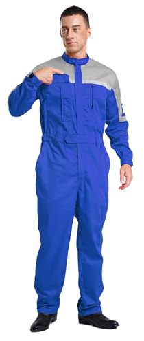 Fldy Herren Arbeitsoverall Mit Reflektierend-Streifen Werkstatt Mechanisch Overall Handwerker Arbeitskleidung Mit Vielen Taschen Königsblau&Grau XXL