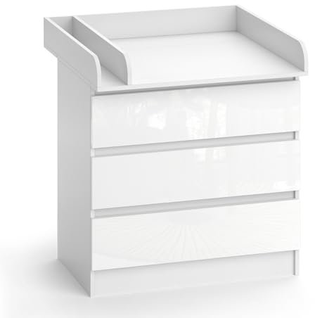 Vicco Wickelkommode Emma, Wickelaufsatz für die Kommode, Weiß, 80 x 85.4 cm mit 3 Schubladen